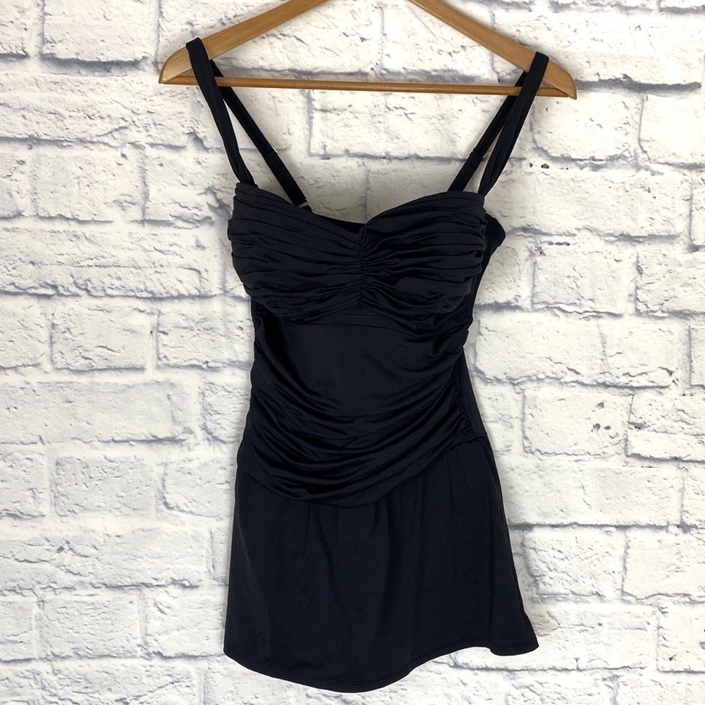 Bleu Rod Beattie black shirred skirt swimsuit 8